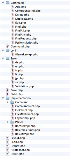 structure des fichiers de l'API-PHP de FileMaker originale