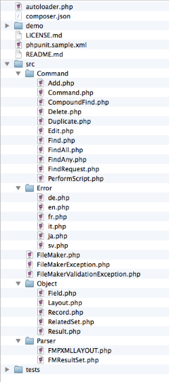 structure des fichiers de l'API-PHP de FileMaker réécrite
