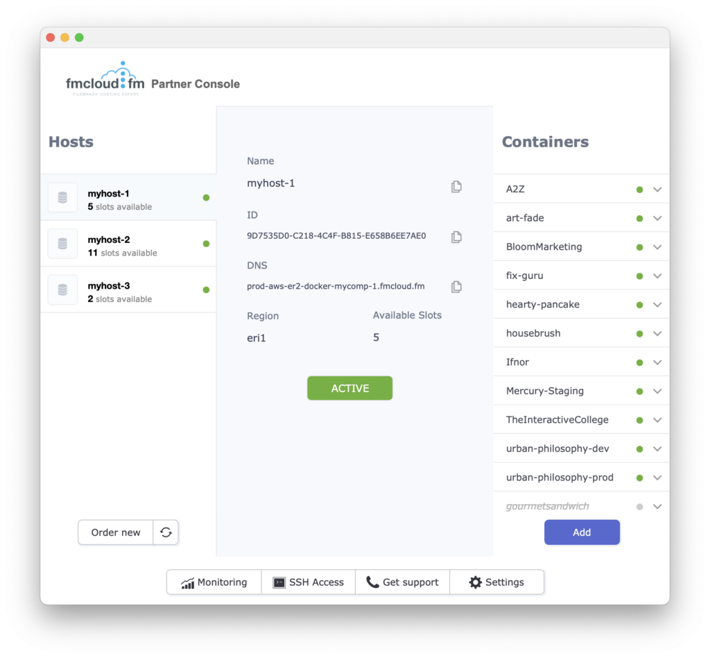 fmcloud.fm Partner Console screenshot