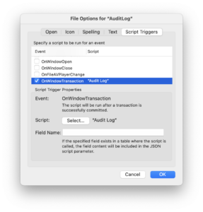 Audit Log file options trigger
